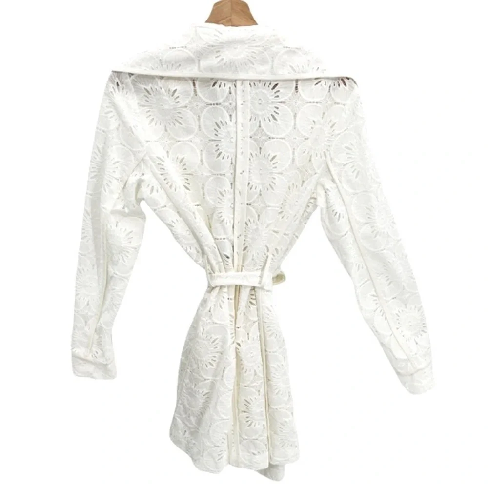 TRINA TURK Off White Lace Belted Wrap Jacket Size 6 - Picture 3 of 10